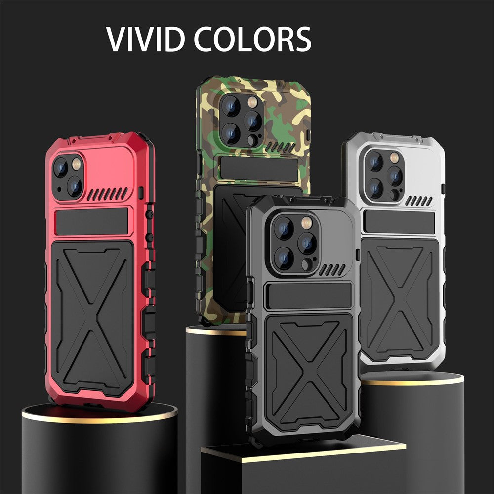 R-JUST Anti-drop Phone Case For iPhone 14 Pro Max, Silicone + Metal Scratch-resistant Cell Phone Cover Kickstand