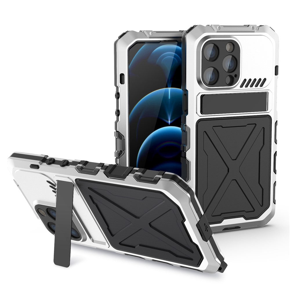 R-JUST Anti-drop Phone Case For iPhone 14 Pro Max, Silicone + Metal Scratch-resistant Cell Phone Cover Kickstand