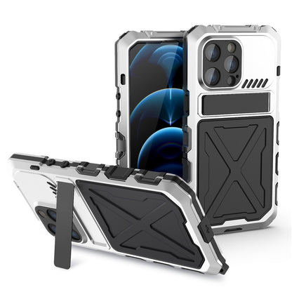 R-JUST Anti-drop Phone Case For iPhone 14 Pro Max, Silicone + Metal Scratch-resistant Cell Phone Cover Kickstand