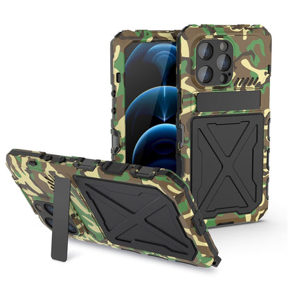 R-JUST Anti-drop Phone Case For iPhone 14 Pro Max, Silicone + Metal Scratch-resistant Cell Phone Cover Kickstand