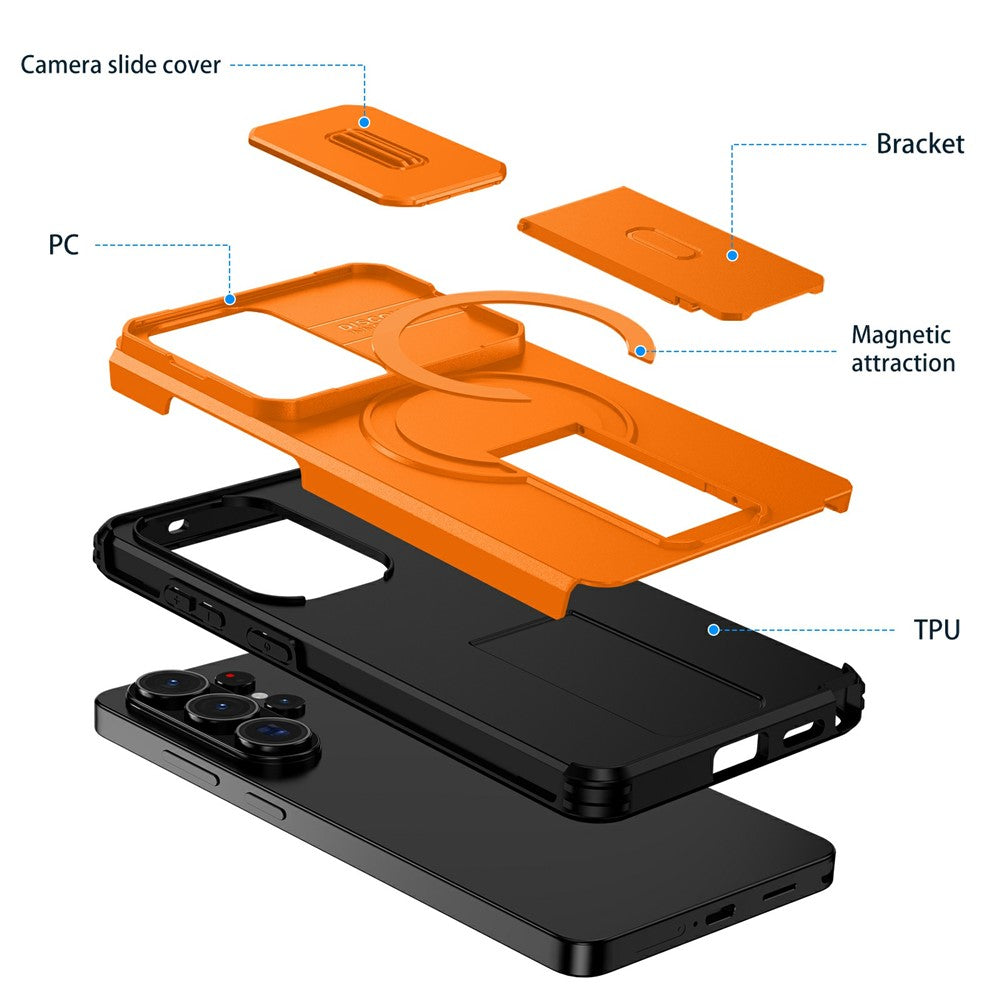 For Samsung Galaxy S26 Ultra Magnetic Case Kickstand Camera Slider PC + TPU Phone Cover