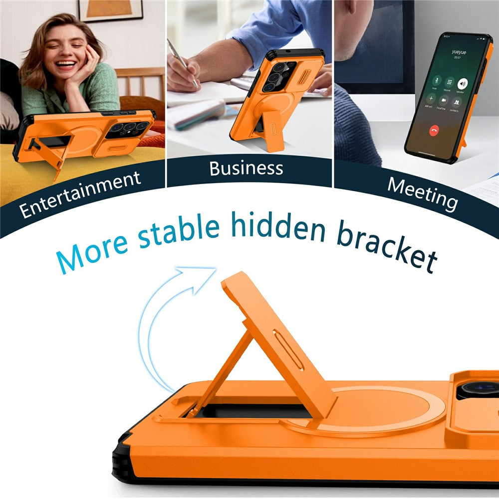 For Samsung Galaxy S26 Ultra Magnetic Case Kickstand Camera Slider PC + TPU Phone Cover