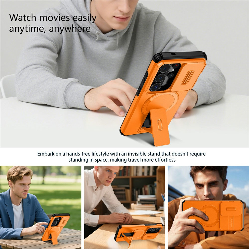 For Samsung Galaxy S26 Ultra Magnetic Case Kickstand Camera Slider PC + TPU Phone Cover