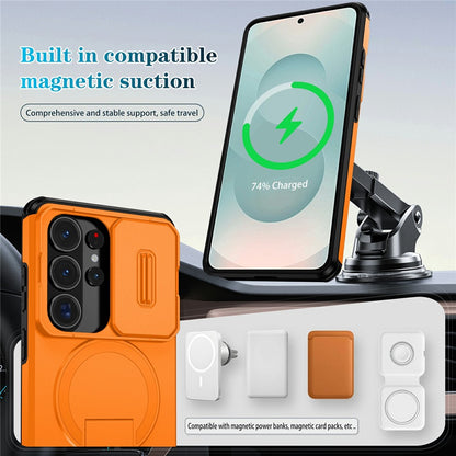 For Samsung Galaxy S26 Ultra Magnetic Case Kickstand Camera Slider PC + TPU Phone Cover