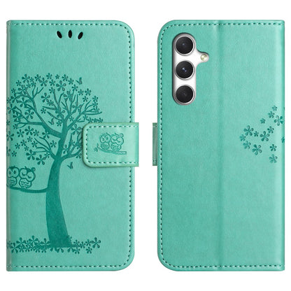 For Samsung Galaxy S26+ Case PU Leather Owl Tree Imprinted Wallet Phone Cover with Strap