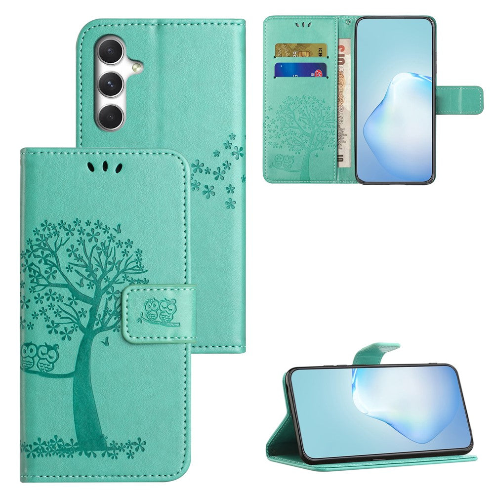 For Samsung Galaxy S26+ Case PU Leather Owl Tree Imprinted Wallet Phone Cover with Strap