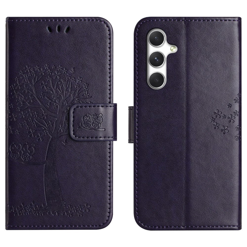 For Samsung Galaxy S26+ Case PU Leather Owl Tree Imprinted Wallet Phone Cover with Strap