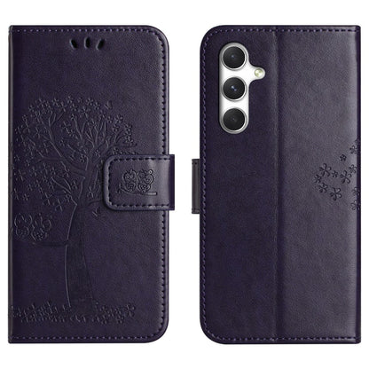 For Samsung Galaxy S26+ Case PU Leather Owl Tree Imprinted Wallet Phone Cover with Strap