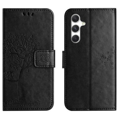 For Samsung Galaxy S26+ Case PU Leather Owl Tree Imprinted Wallet Phone Cover with Strap