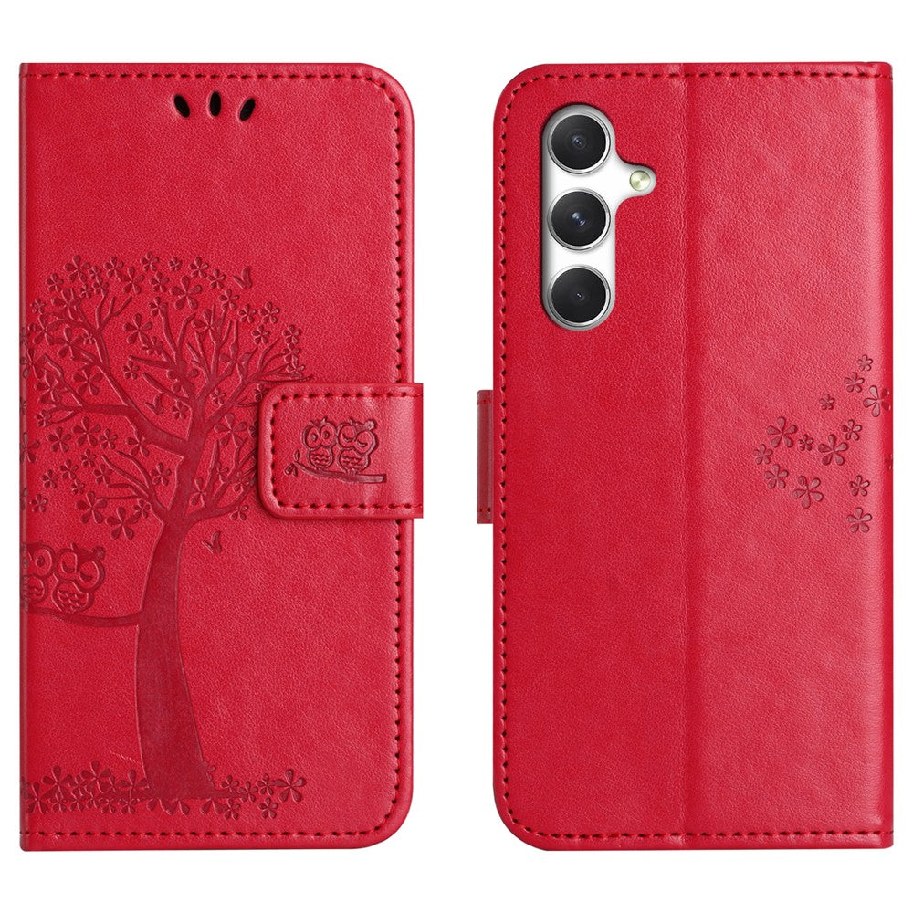 For Samsung Galaxy S26+ Case PU Leather Owl Tree Imprinted Wallet Phone Cover with Strap