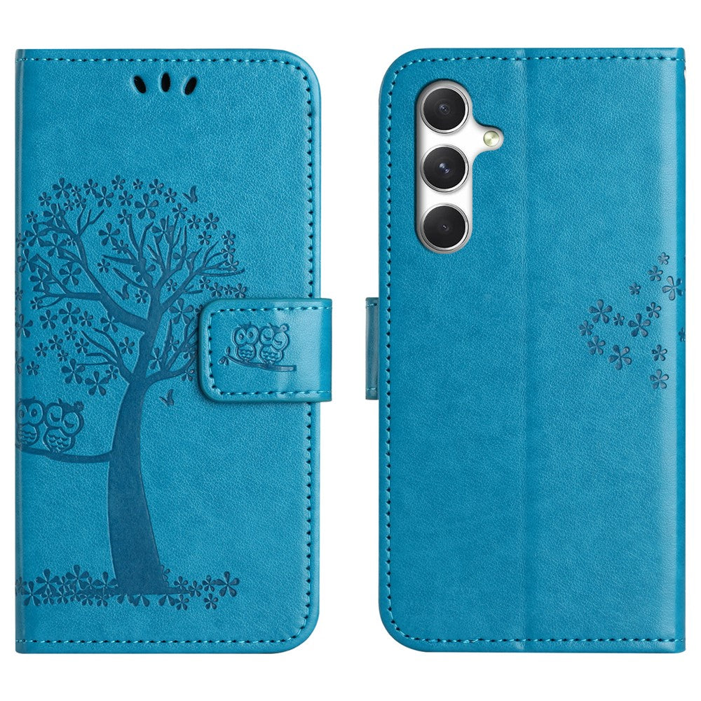 For Samsung Galaxy S26+ Case PU Leather Owl Tree Imprinted Wallet Phone Cover with Strap
