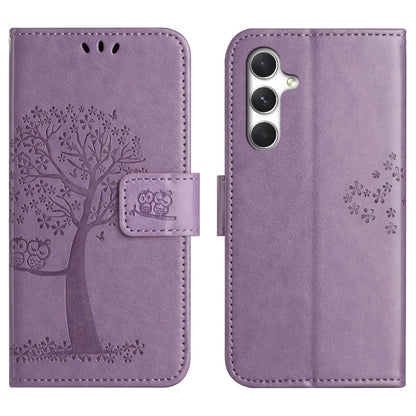For Samsung Galaxy S26+ Case PU Leather Owl Tree Imprinted Wallet Phone Cover with Strap