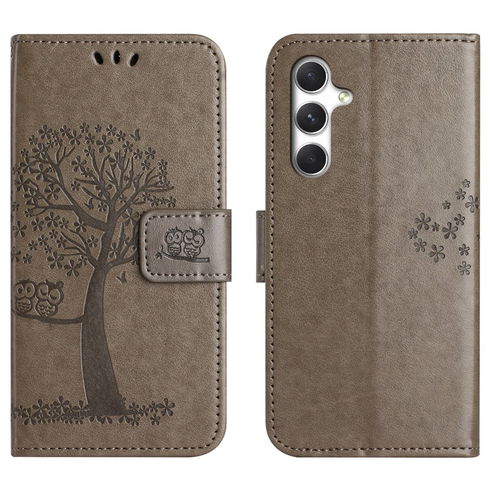 For Samsung Galaxy S26+ Case PU Leather Owl Tree Imprinted Wallet Phone Cover with Strap