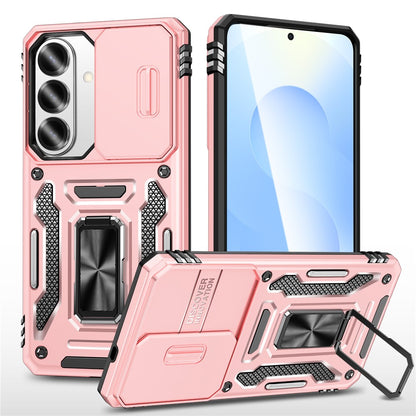 For Samsung Galaxy S26+ Case Kickstand Slide Lens Lid PC + TPU Drop-Proof Phone Cover