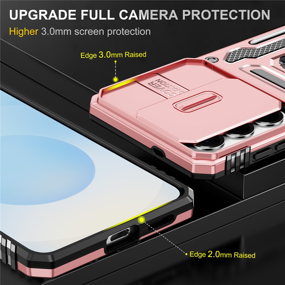 For Samsung Galaxy S26+ Case Kickstand Slide Lens Lid PC + TPU Drop-Proof Phone Cover