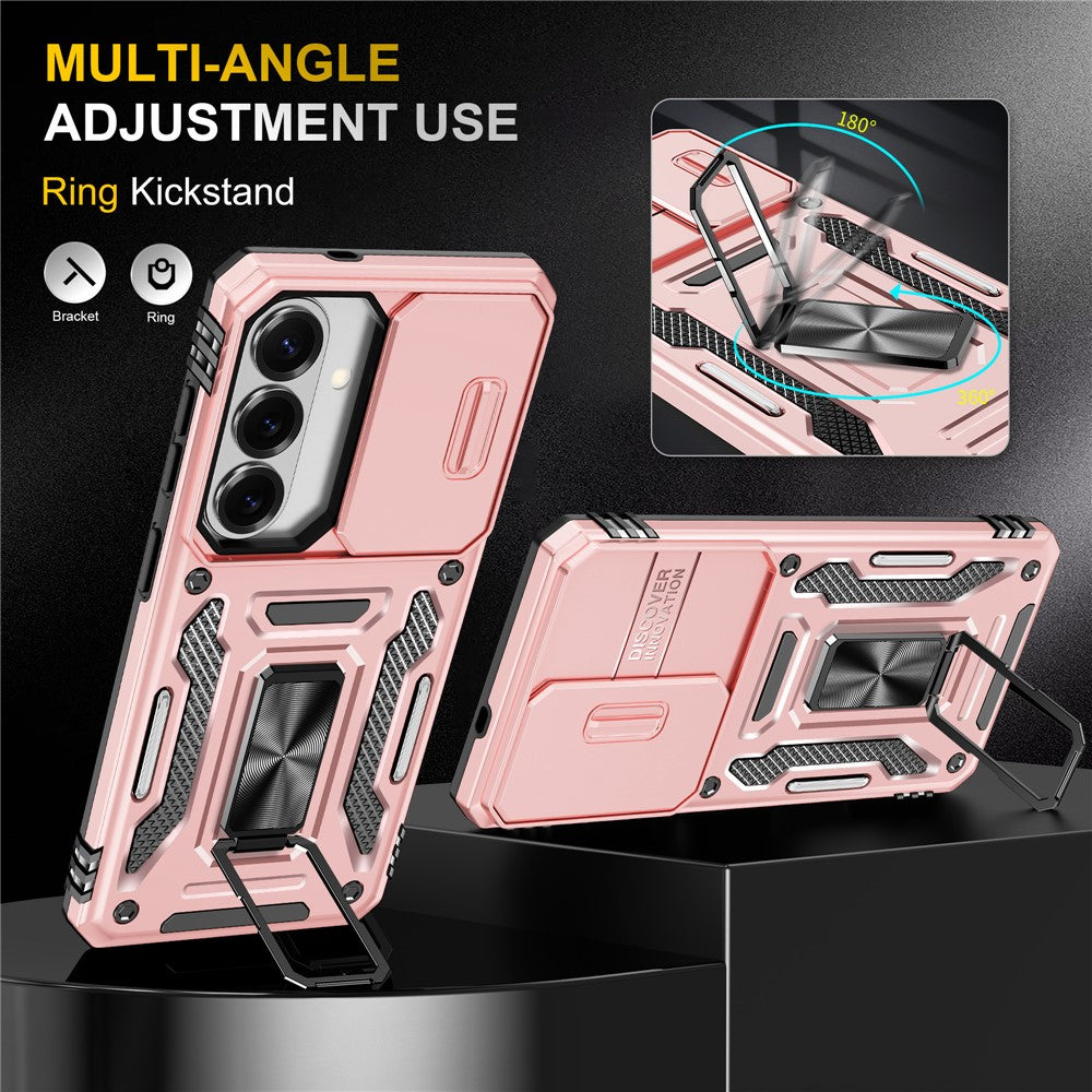 For Samsung Galaxy S26+ Case Kickstand Slide Lens Lid PC + TPU Drop-Proof Phone Cover