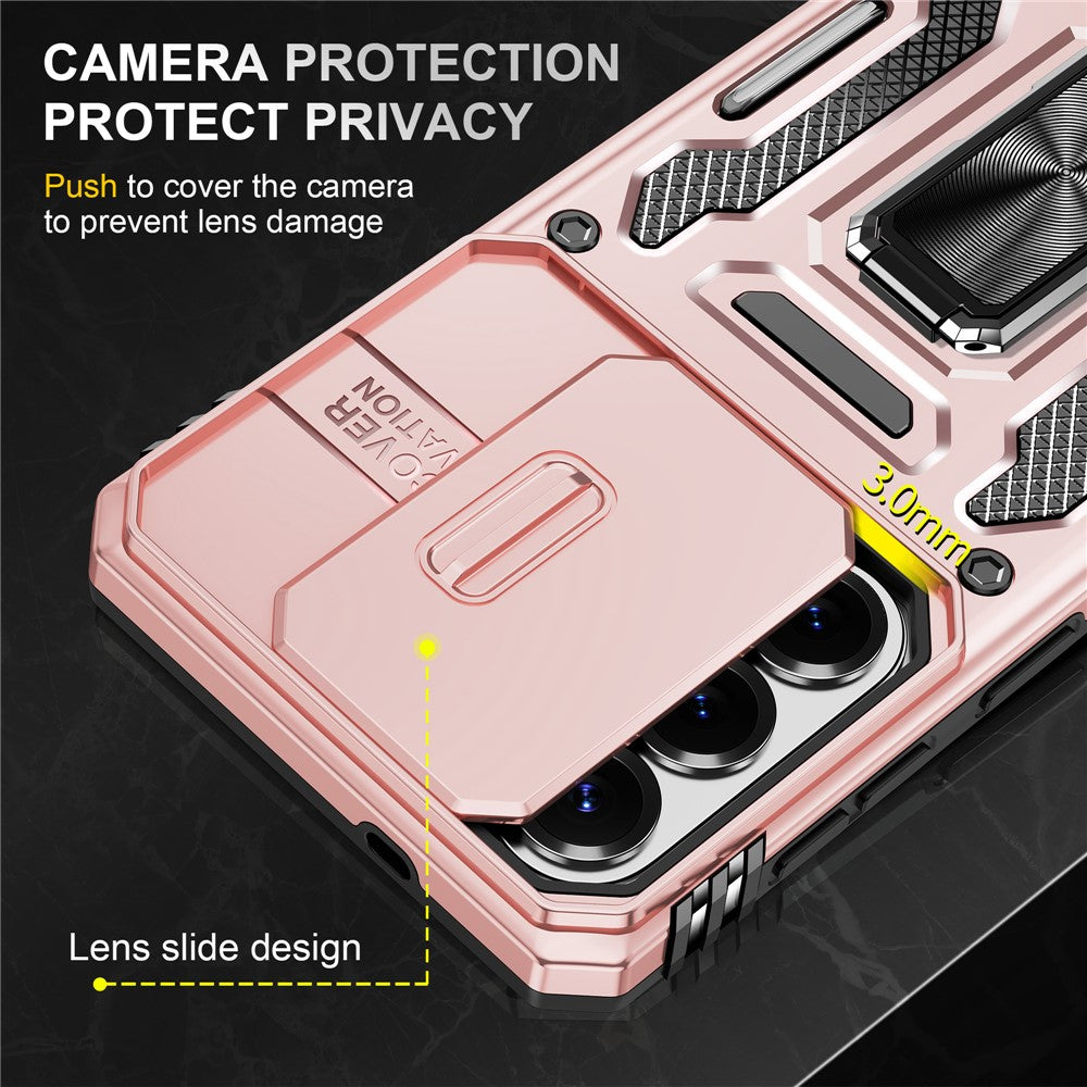 For Samsung Galaxy S26+ Case Kickstand Slide Lens Lid PC + TPU Drop-Proof Phone Cover