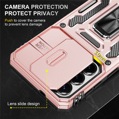 For Samsung Galaxy S26+ Case Kickstand Slide Lens Lid PC + TPU Drop-Proof Phone Cover