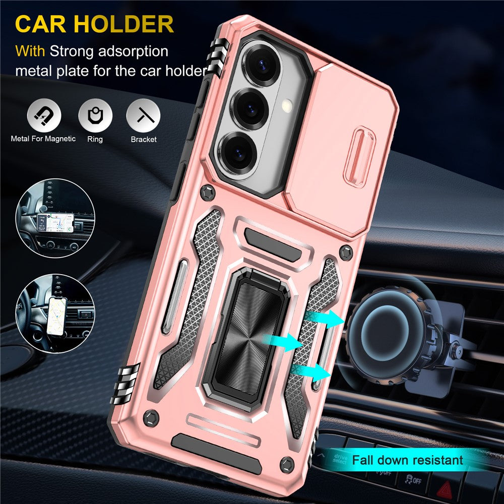 For Samsung Galaxy S26+ Case Kickstand Slide Lens Lid PC + TPU Drop-Proof Phone Cover