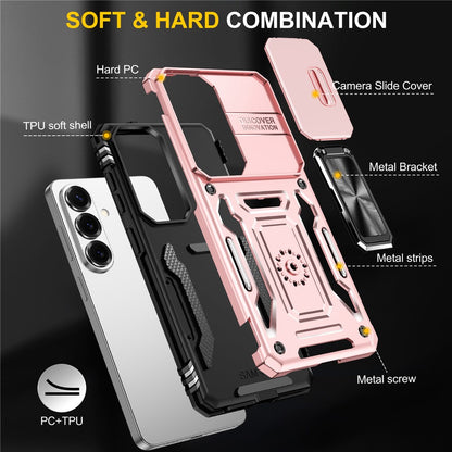 For Samsung Galaxy S26+ Case Kickstand Slide Lens Lid PC + TPU Drop-Proof Phone Cover