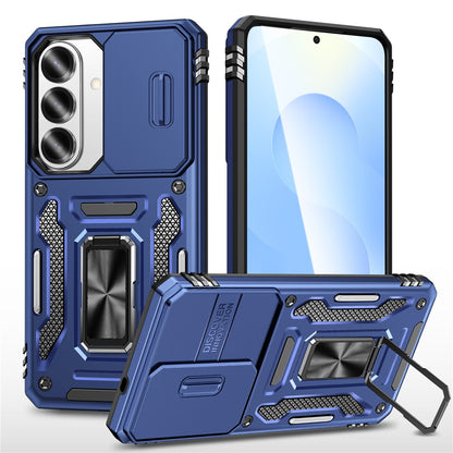 For Samsung Galaxy S26+ Case Kickstand Slide Lens Lid PC + TPU Drop-Proof Phone Cover