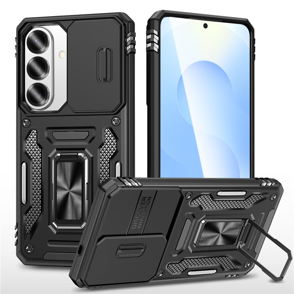 For Samsung Galaxy S26+ Case Kickstand Slide Lens Lid PC + TPU Drop-Proof Phone Cover