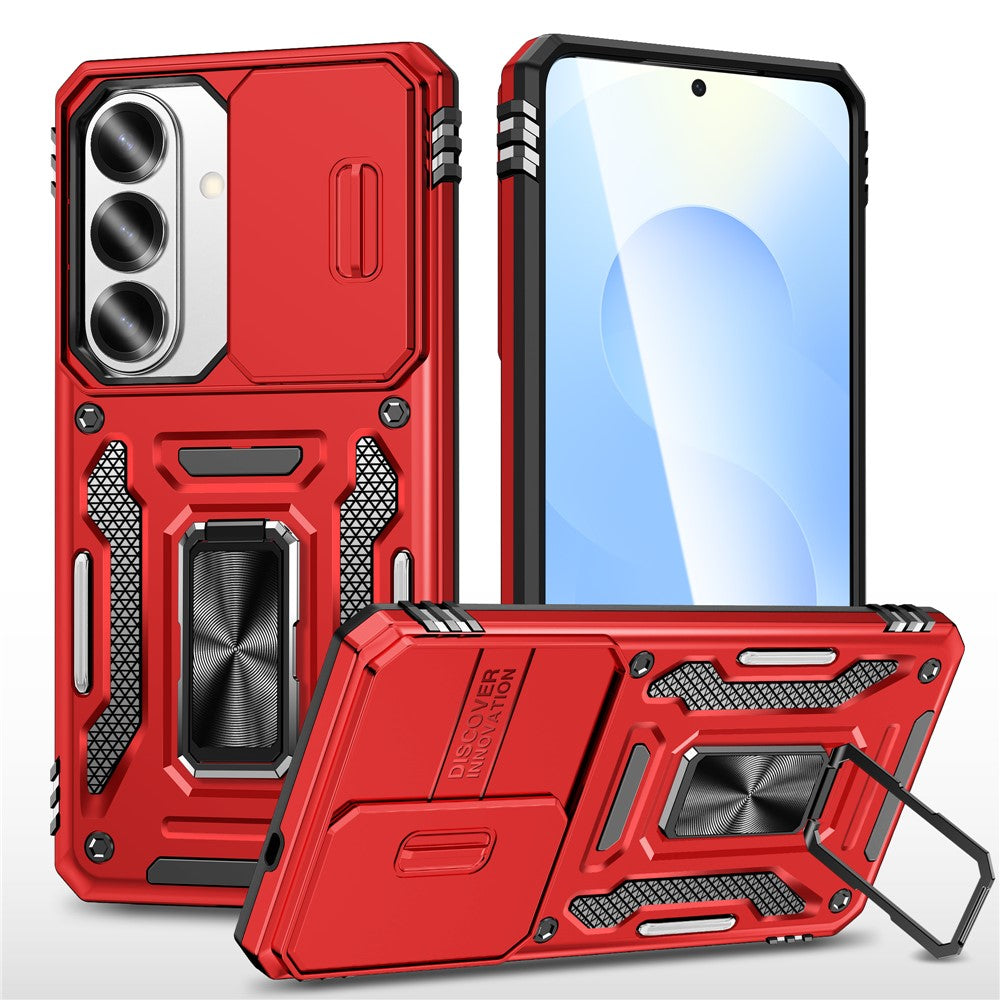 For Samsung Galaxy S26+ Case Kickstand Slide Lens Lid PC + TPU Drop-Proof Phone Cover