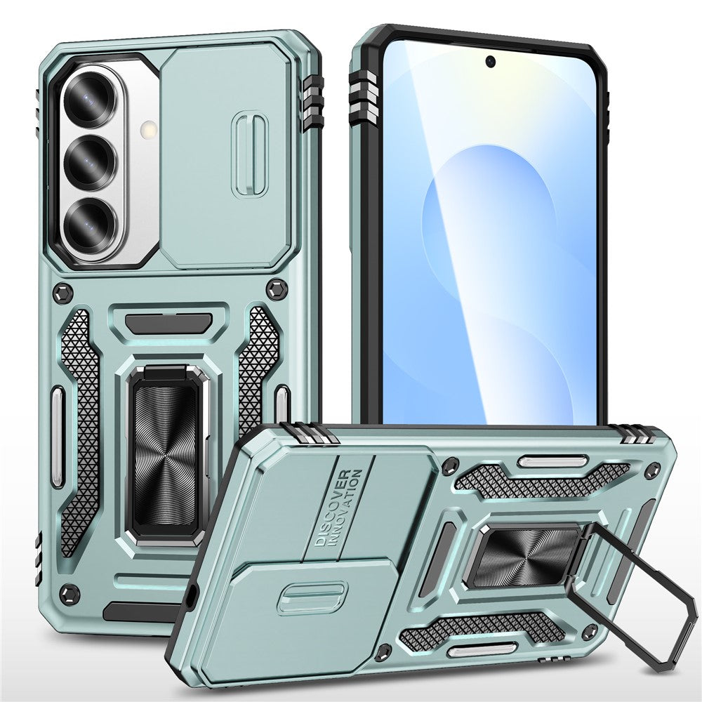 For Samsung Galaxy S26+ Case Kickstand Slide Lens Lid PC + TPU Drop-Proof Phone Cover