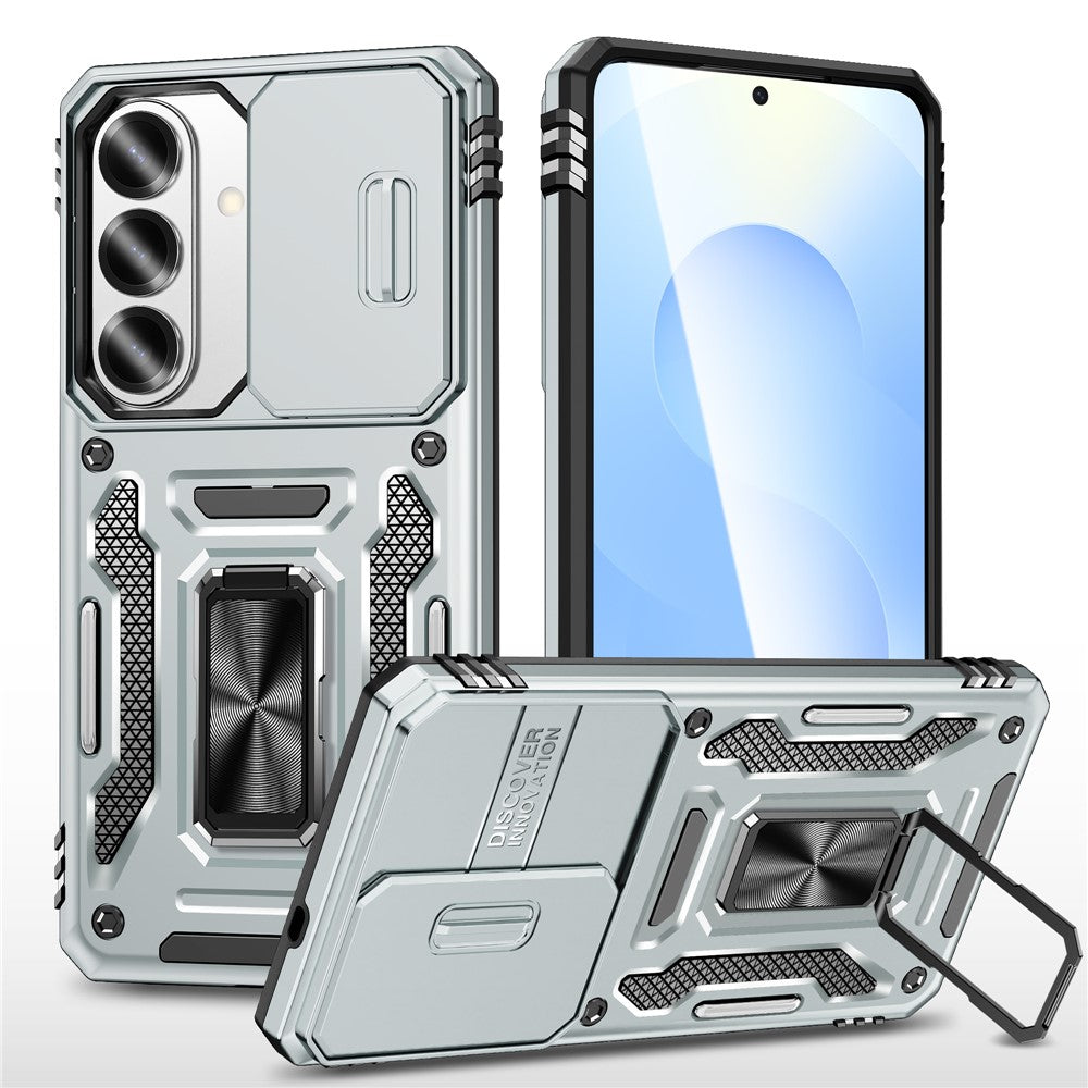 For Samsung Galaxy S26+ Case Kickstand Slide Lens Lid PC + TPU Drop-Proof Phone Cover