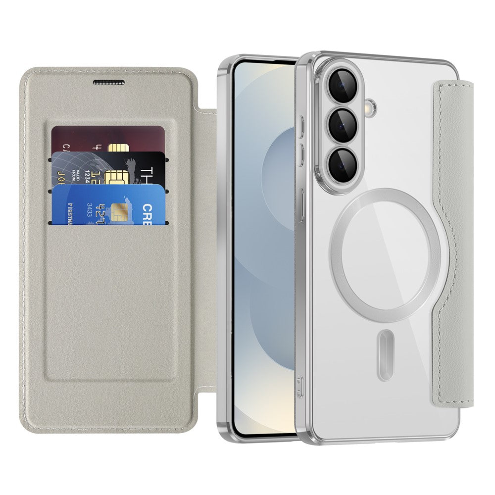 For Samsung Galaxy S26+ Magnetic Case RFID Blocking Card Holder Leather Phone Cover with Lens Film