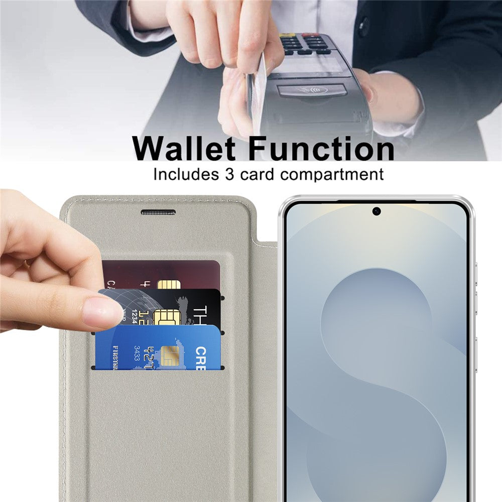 For Samsung Galaxy S26+ Magnetic Case RFID Blocking Card Holder Leather Phone Cover with Lens Film