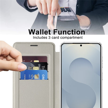 For Samsung Galaxy S26+ Magnetic Case RFID Blocking Card Holder Leather Phone Cover with Lens Film