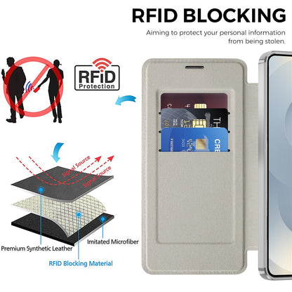 For Samsung Galaxy S26+ Magnetic Case RFID Blocking Card Holder Leather Phone Cover with Lens Film