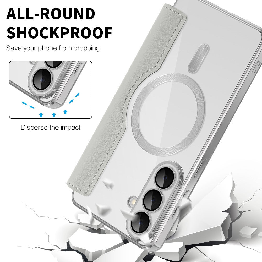 For Samsung Galaxy S26+ Magnetic Case RFID Blocking Card Holder Leather Phone Cover with Lens Film