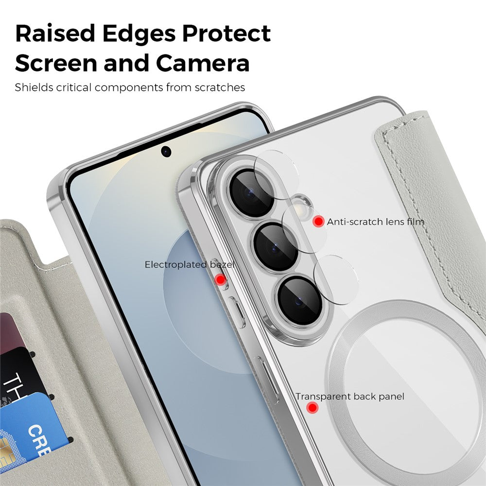 For Samsung Galaxy S26+ Magnetic Case RFID Blocking Card Holder Leather Phone Cover with Lens Film