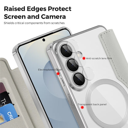For Samsung Galaxy S26+ Magnetic Case RFID Blocking Card Holder Leather Phone Cover with Lens Film