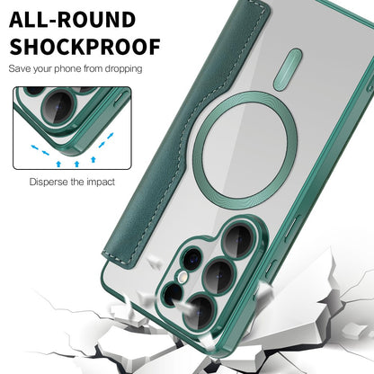For Samsung Galaxy S26 Ultra Magnetic Case RFID Blocking Card Holder Leather Phone Cover with Lens Film