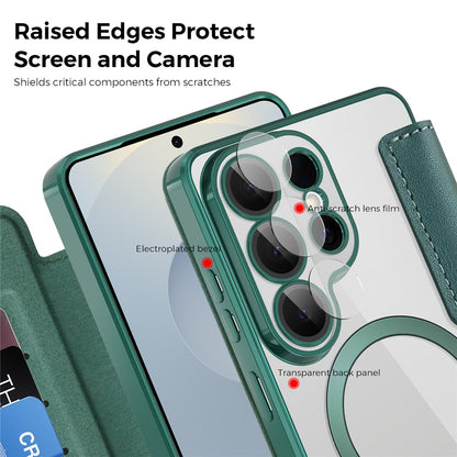 For Samsung Galaxy S26 Ultra Magnetic Case RFID Blocking Card Holder Leather Phone Cover with Lens Film