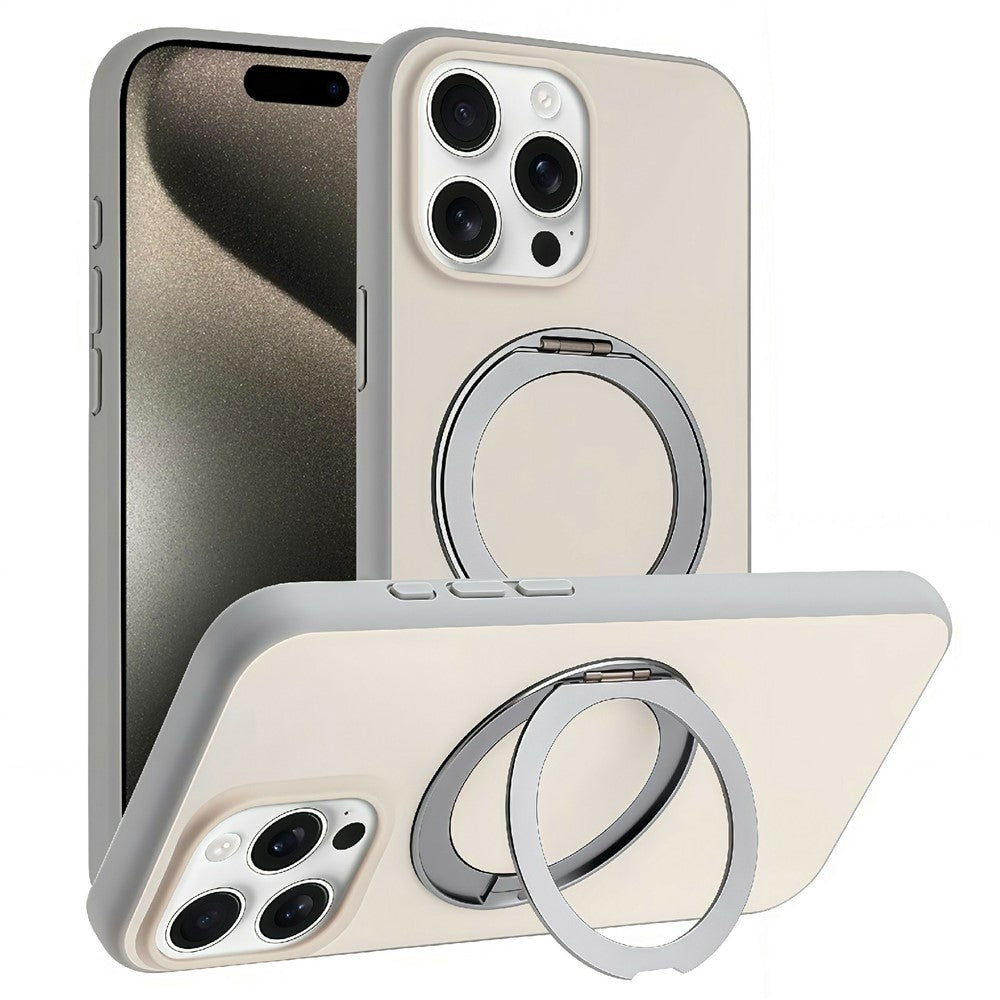 For iPhone 15 Pro Magnetic Case Rotary Kickstand Skin Touch PC + TPU Phone Cover Support Wireless Charging