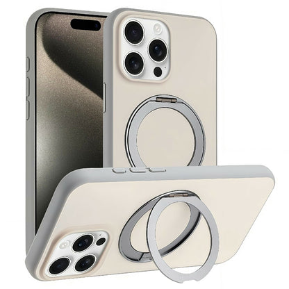 For iPhone 15 Pro Magnetic Case Rotary Kickstand Skin Touch PC + TPU Phone Cover Support Wireless Charging