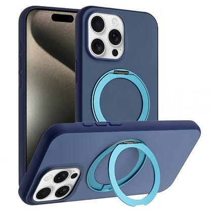 For iPhone 15 Pro Magnetic Case Rotary Kickstand Skin Touch PC + TPU Phone Cover Support Wireless Charging
