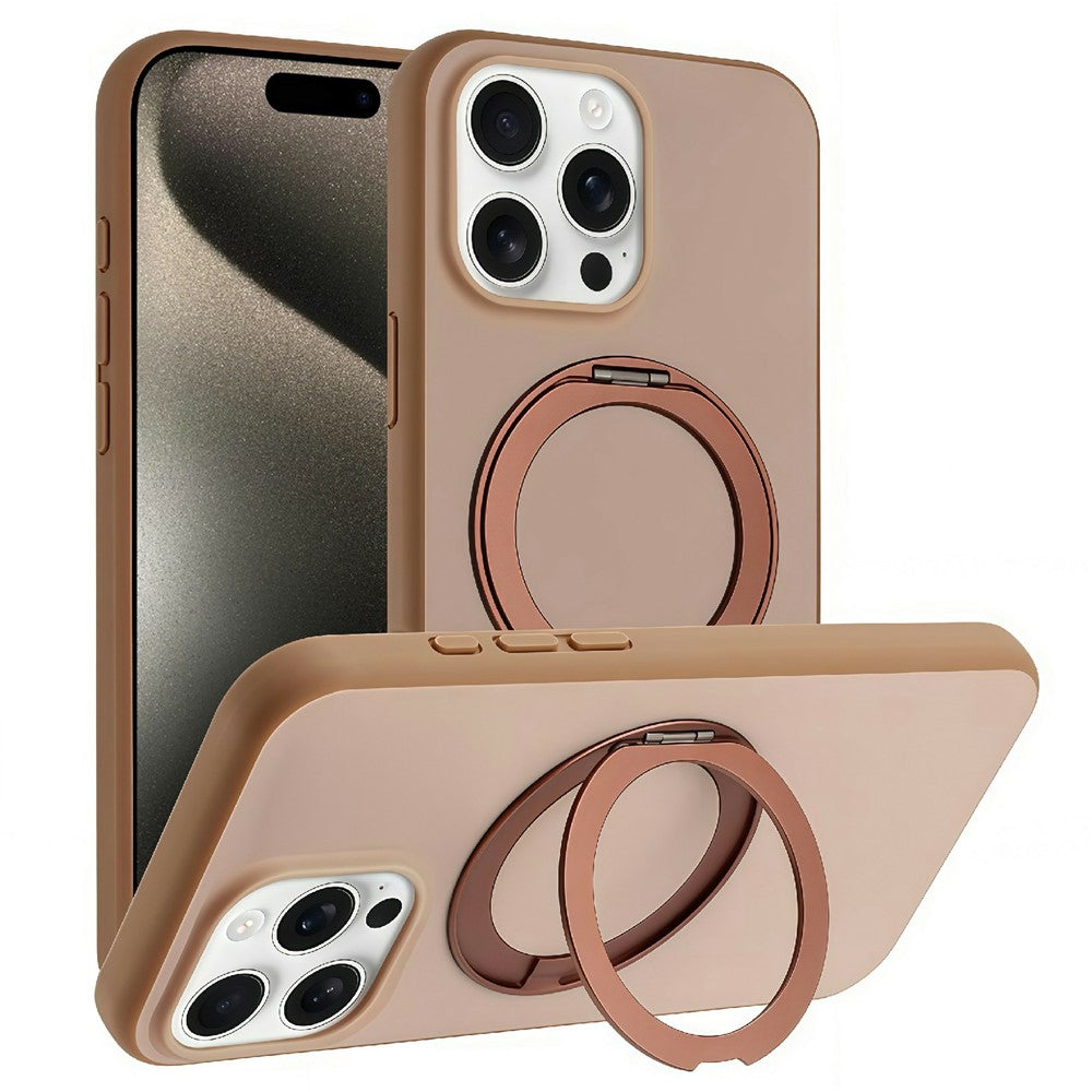 For iPhone 15 Pro Magnetic Case Rotary Kickstand Skin Touch PC + TPU Phone Cover Support Wireless Charging