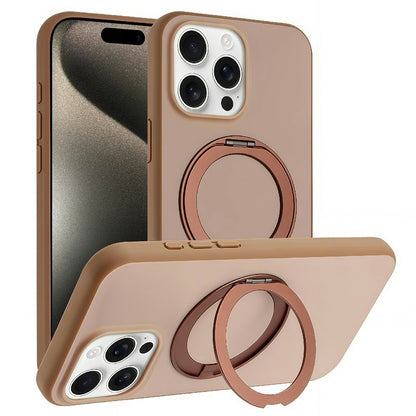 For iPhone 15 Pro Magnetic Case Rotary Kickstand Skin Touch PC + TPU Phone Cover Support Wireless Charging