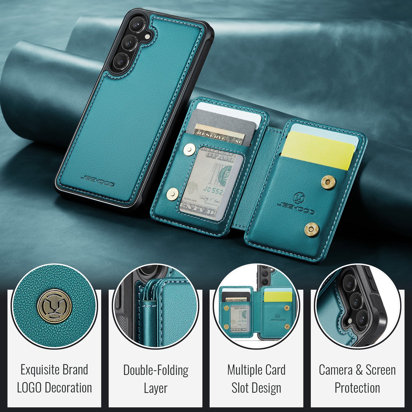 JEEHOOD For Samsung Galaxy S26+ Case  J05 Leather Mobile Cover with Detachable Magnetic Card Bag