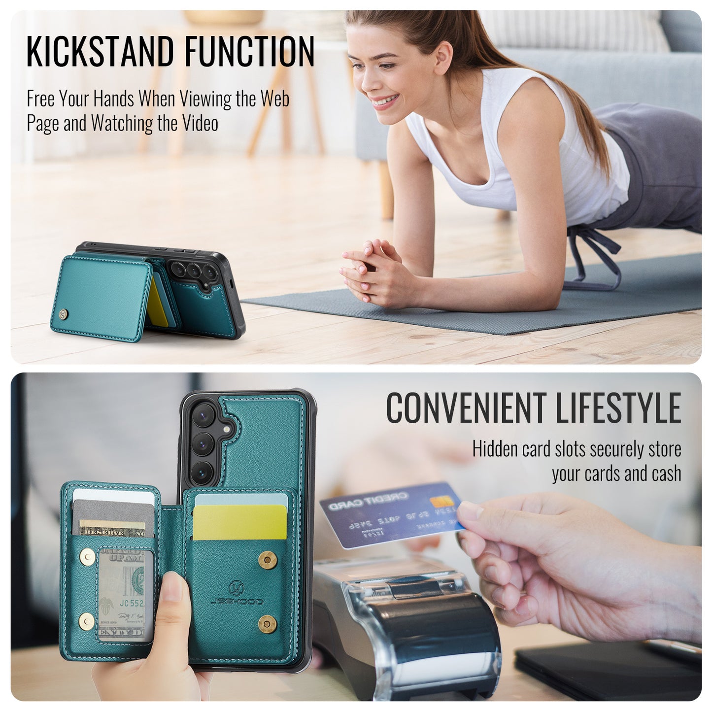 JEEHOOD For Samsung Galaxy S26+ Case  J05 Leather Mobile Cover with Detachable Magnetic Card Bag