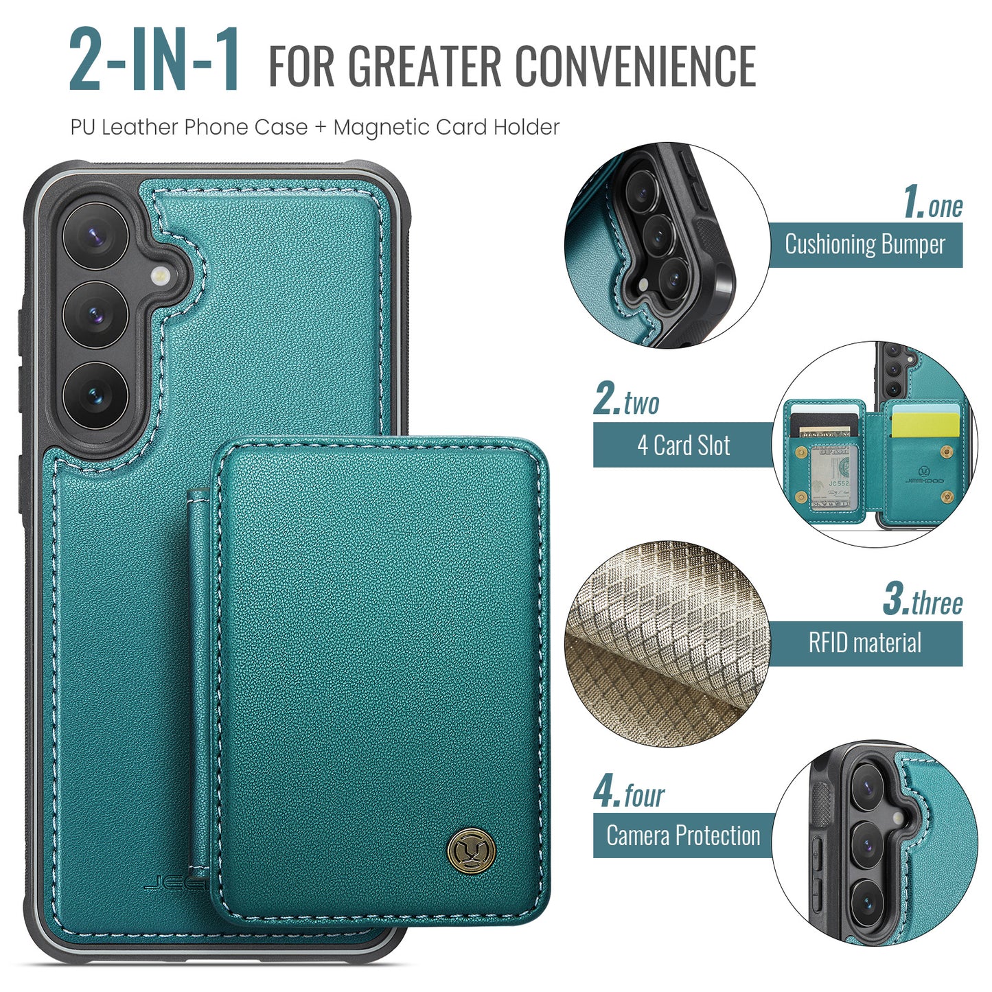 JEEHOOD For Samsung Galaxy S26+ Case  J05 Leather Mobile Cover with Detachable Magnetic Card Bag