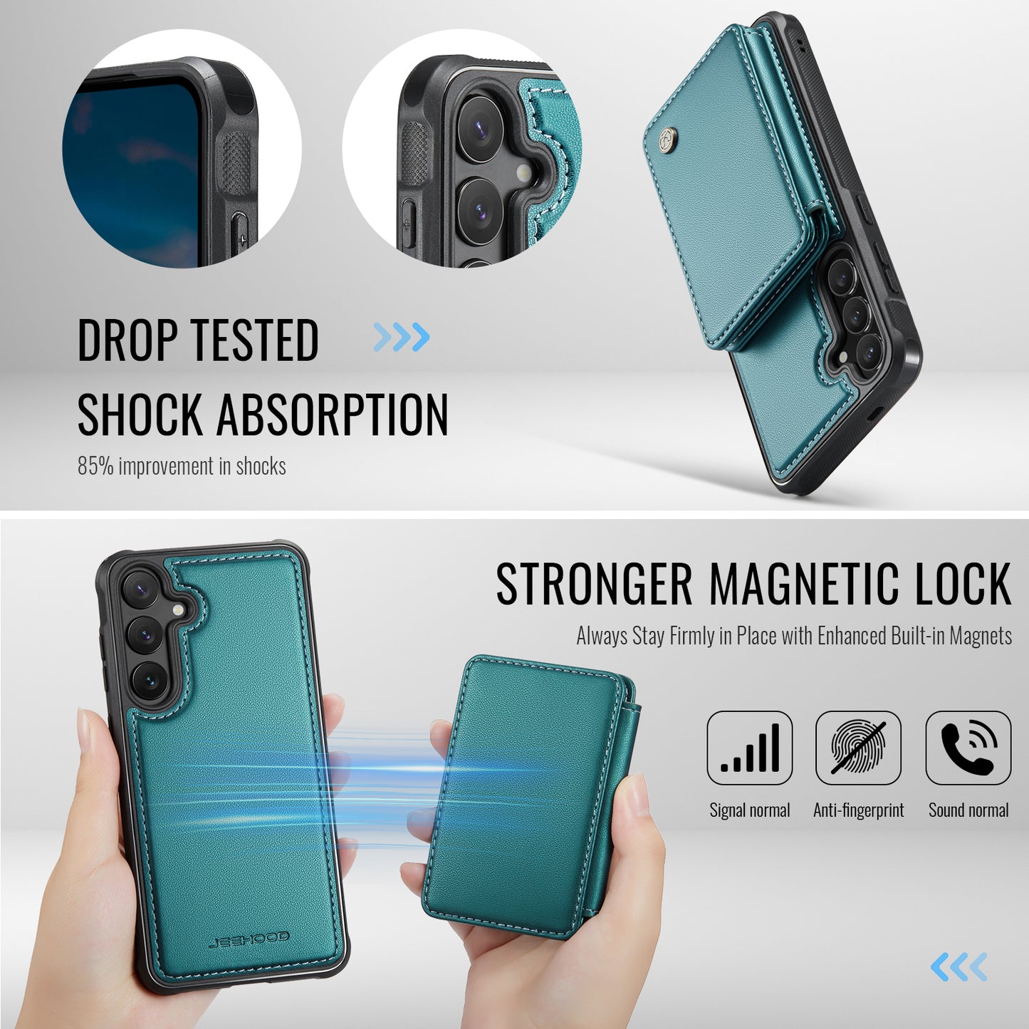 JEEHOOD For Samsung Galaxy S26+ Case  J05 Leather Mobile Cover with Detachable Magnetic Card Bag