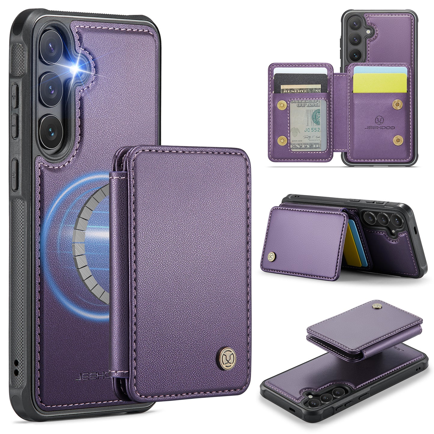 JEEHOOD For Samsung Galaxy S26+ Case  J05 Leather Mobile Cover with Detachable Magnetic Card Bag