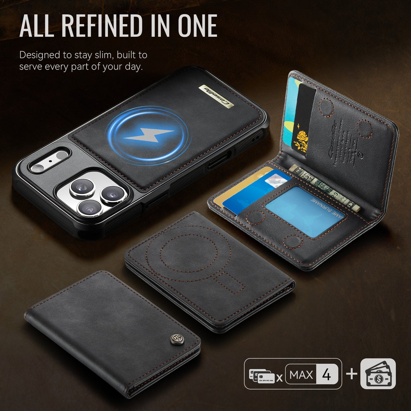 CASEME For iPhone 17 Pro Magnetic Case  ME80 Series Leather PC TPU Phone Cover with Detachable Wallet