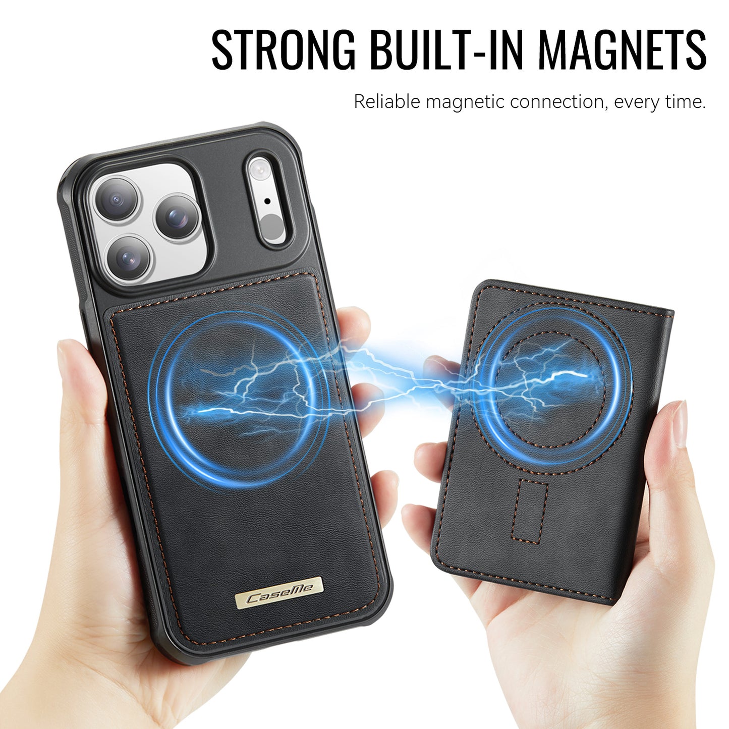 CASEME For iPhone 17 Pro Magnetic Case  ME80 Series Leather PC TPU Phone Cover with Detachable Wallet